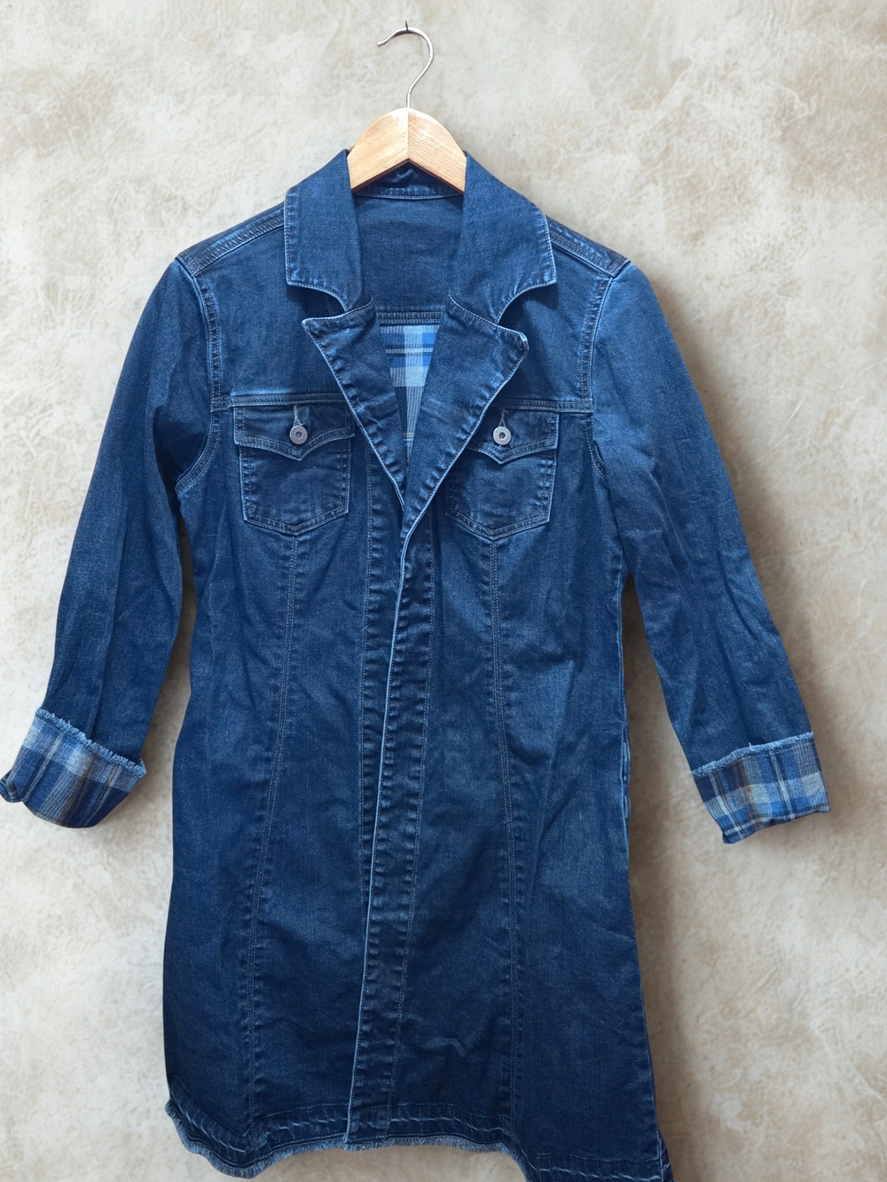 Ethyl Dark Blue Denim Trench Duster Jacket